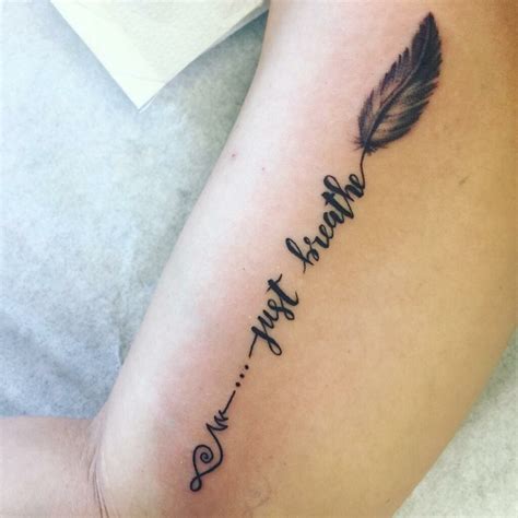 breathe tattoos for females|just breathe tattoo with feather.